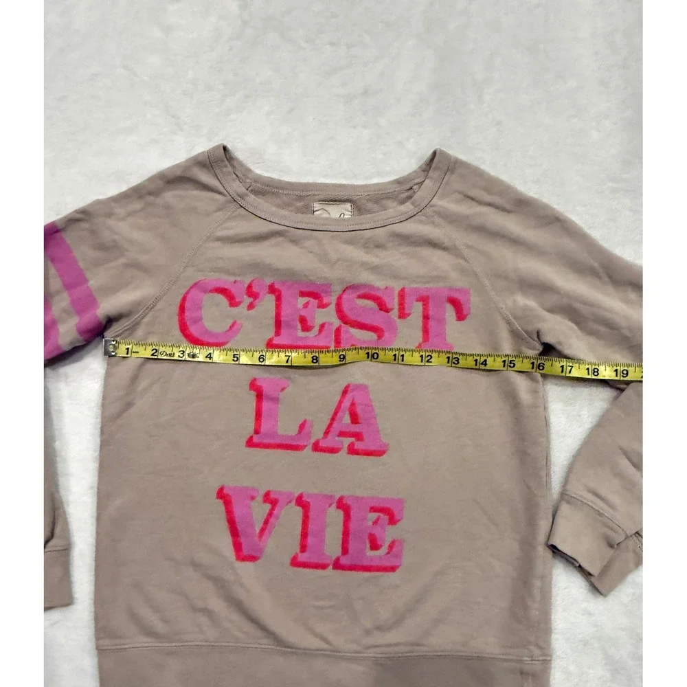 Peek Kids C'EST LA VIE Graphic‎ Sweatshirt Tan Pink Girls XL 10 Raglan Sleeve